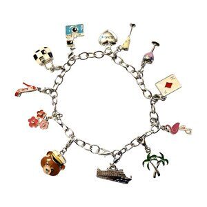 EFFY Bracelet and 12 Charms Princess Cruise Collectable Beach Caribbean Fun 8.5"